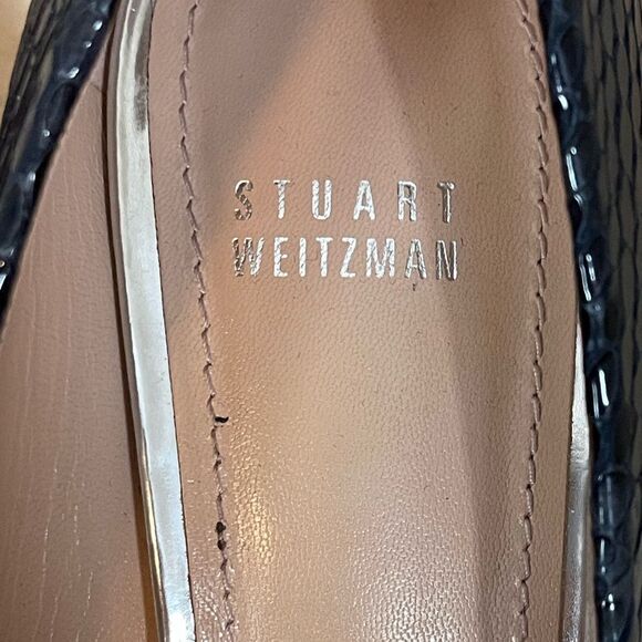 Stuart Weitzman navy Blue python embossed Peep-Toe platform Heels. 11 - Picture 7 of 16